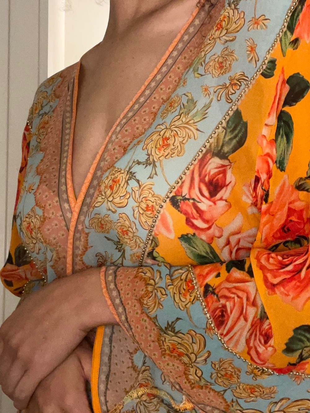 Agua Bendita Yellow and Blue Floral Swim Coverup Kimono - Picture 4 of 7